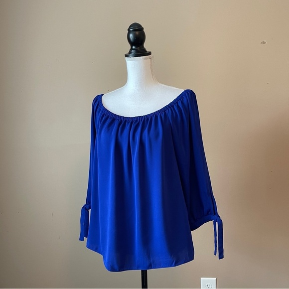 J. CREW | Cobalt Blue Off Shoulder Peasant Blouse Sz M - Picture 3 of 8